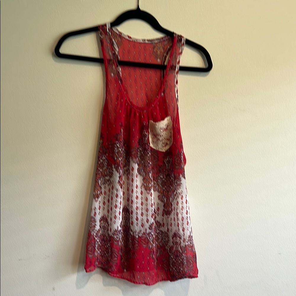 Red and White Sleeveless Tank Top with Gradient Design